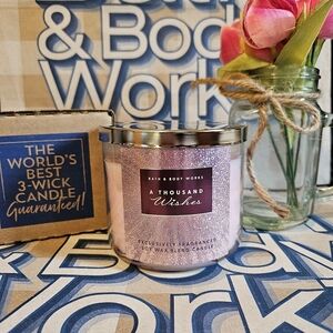 NWT Bath & Body Works A Thousand Wishes 3-Wick Candle - Pink & Gold